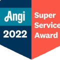 "Angi Super Service Award 2022 badge showcasing recognition for exceptional service in the insulation industry."