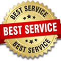 A graphic icon representing high-quality insulation services with a shield and checkmark design.